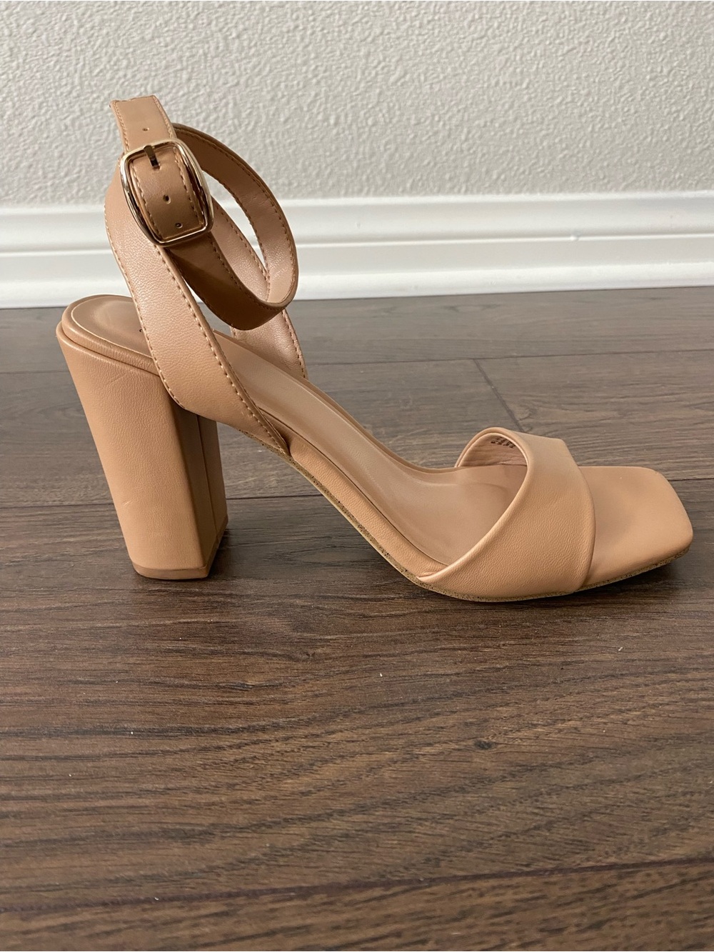 a new day Beige Block Heel Ankle Strap Sandal